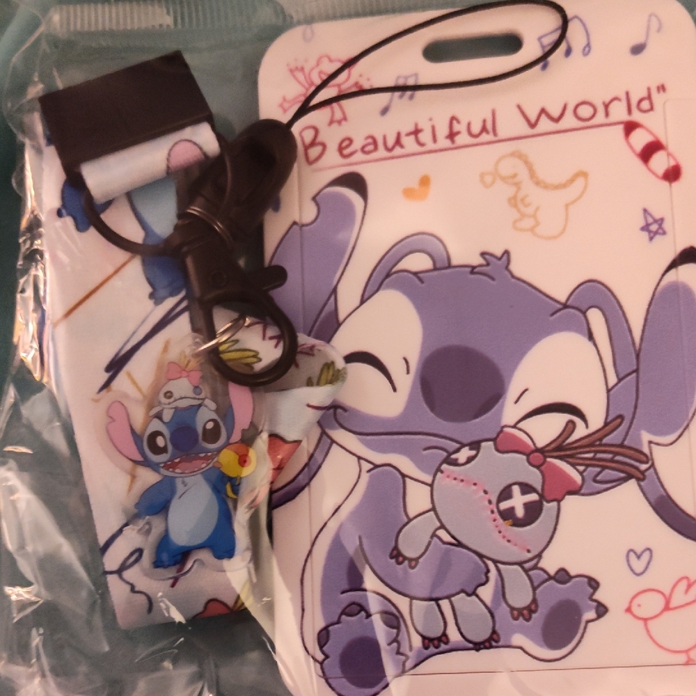 Kids Cartoon Lanyard and Card Holder Set - Purple and White